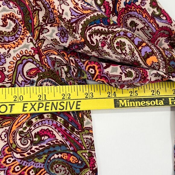 NWT DEMOCRACY Top XL 3/4 Blouson Sleeve Ruffle Split V-Neck Printed Sage Berry - Picture 11 of 16